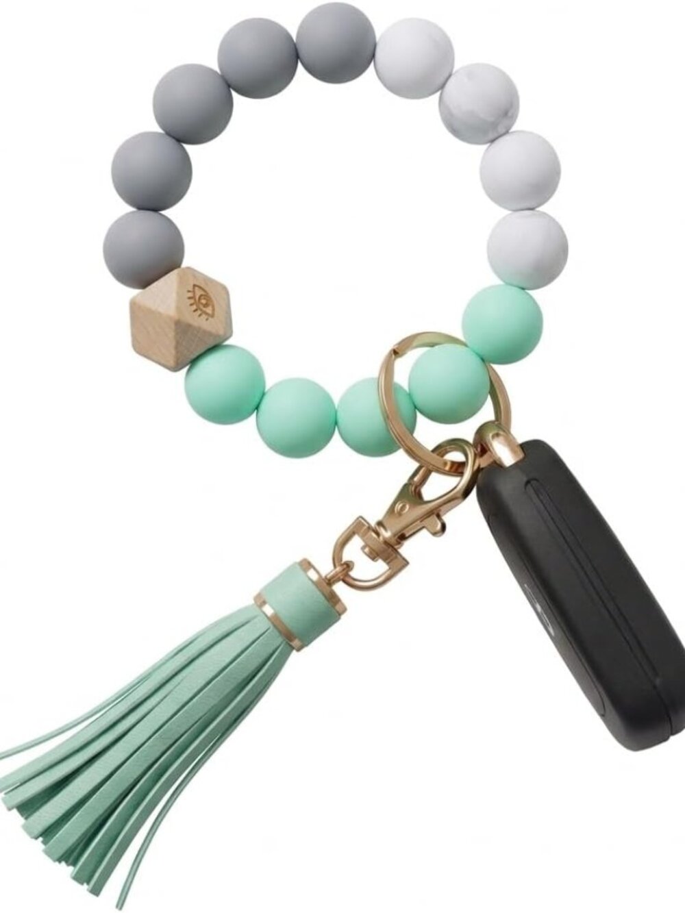 Key Ring Bracelet Car Keychain Holder Wristlet Silicone Women Beaded Bangle Chai